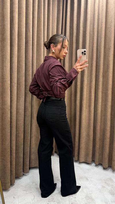 SİYAH KEMERLİ WİDE LEG PANTOLON