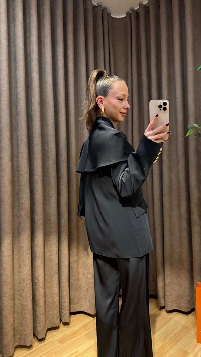 SİYAH ŞAL DETAYLI BLAZER CEKET 