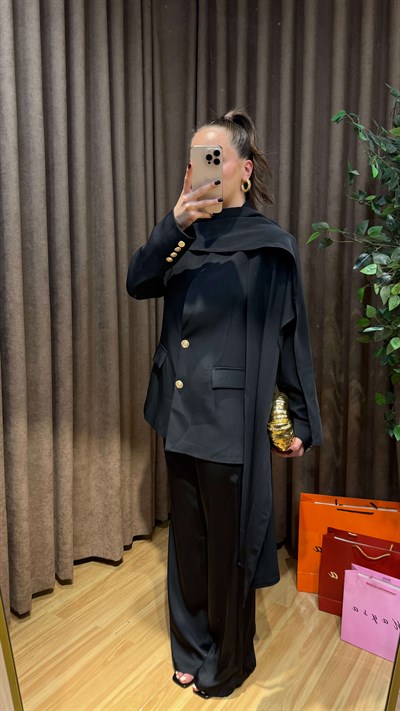 SİYAH ŞAL DETAYLI BLAZER CEKET 