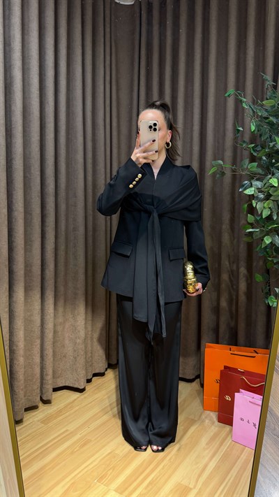 SİYAH ŞAL DETAYLI BLAZER CEKET 