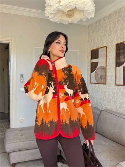 TURUNCU GEYİK DESENLİ POLAR HIRKA