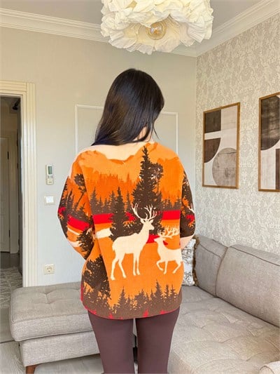 TURUNCU GEYİK DESENLİ POLAR HIRKA