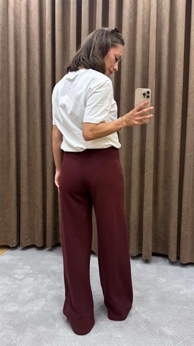 YÜKSEK BEL ÖRME PANTOLON-BORDO