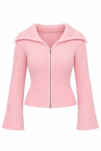 YUMUŞAK DOKULU FERMUARLI HIRKA-PEMBE
