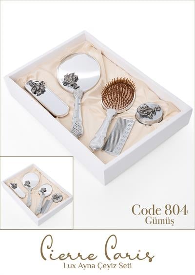 Pierre Paris Gümüş Lux Ayna Çeyiz Seti | Buket Motifli 5'li Set