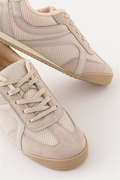Kadın Günlük Bej Sneaker Bağcıklı Rahat Spor Ayakkabı