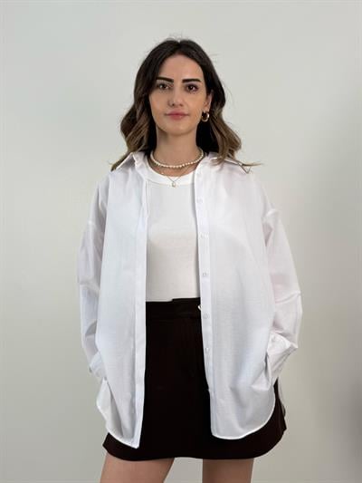 Beyaz Basic Oversize Gömlek