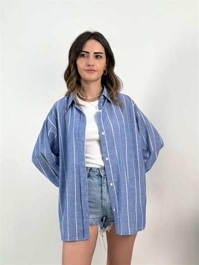 Mavi Çizgili Oversize Gömlek