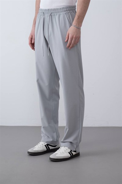 Beli Lastikli ve Bağcıklı Relaxed Fit Erkek Pantolon Gri