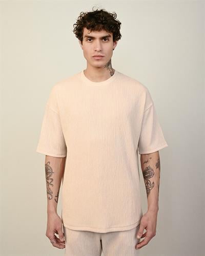 Bürümcük Kumaş Oversize Tshirt Bej