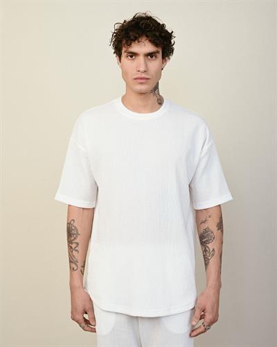 Bürümcük Kumaş Oversize Tshirt Beyaz