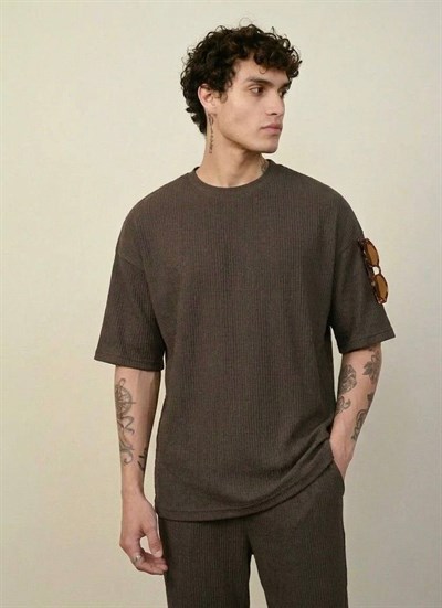 Bürümcük Kumaş Oversize Tshirt Kahve