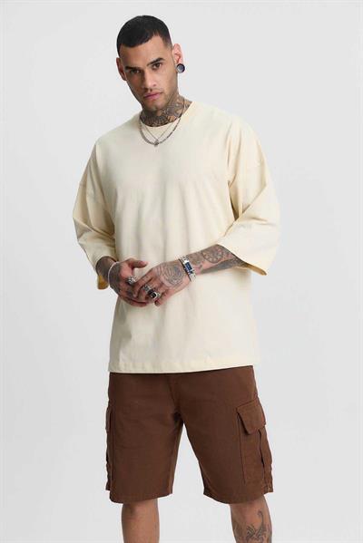 Fakir Kol Oversize Penye Tshirt Bej