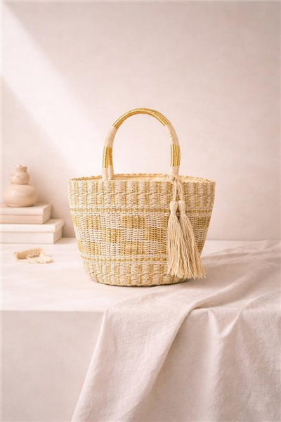 Altın Karışımlı Hasır Kese Çanta