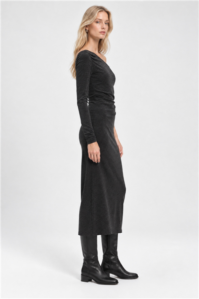 Antrasit Slim Fit Uzun Boy Elbise