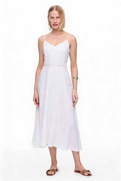 Beyaz Holas Regular Fit Midi Boy Elbise