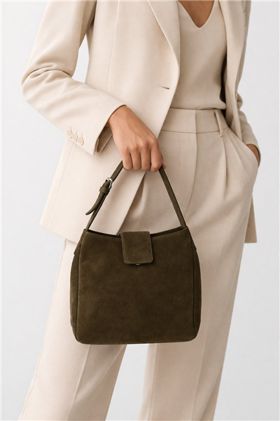 Haki Süet Bucket Çanta