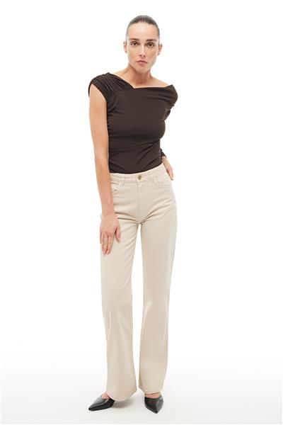 Kahverengi Asimetrik Yaka Slim Fit Bluz
