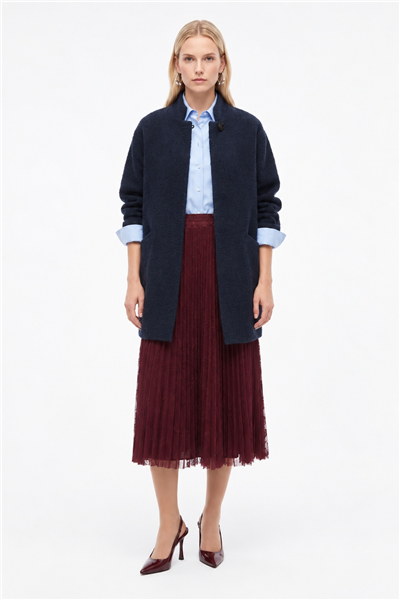 Lacivert Dik Yaka Oversize Kaban