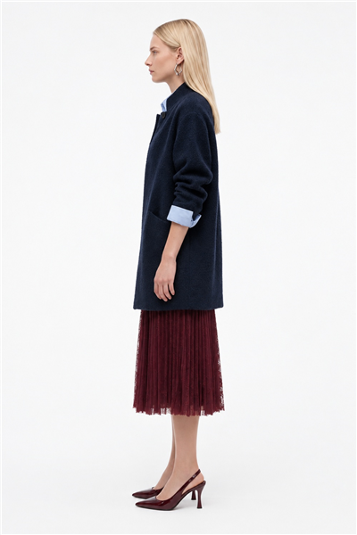 Lacivert Dik Yaka Oversize Kaban