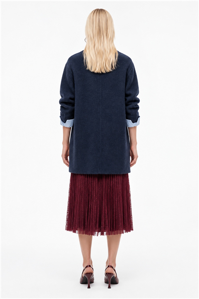Lacivert Dik Yaka Oversize Kaban