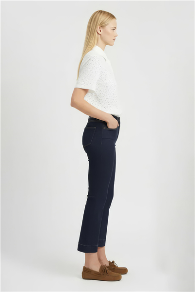 Lacivert Orta Bel Çan Paça Denim Pantolon