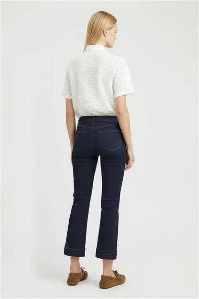 Lacivert Orta Bel Çan Paça Denim Pantolon