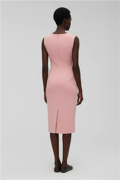 Pembe U Yaka Midi Elbise