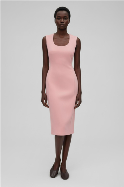 Pembe U Yaka Midi Elbise
