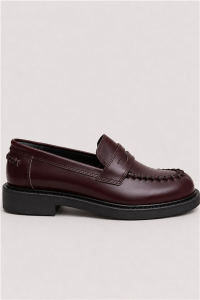 Bordo Deri Görünümlü Penny Loafer
