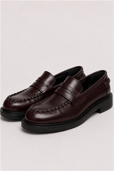 Bordo Deri Görünümlü Penny Loafer