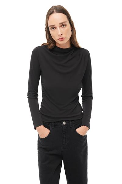 Siyah Balıkçı Yaka Slim Fit Bluz