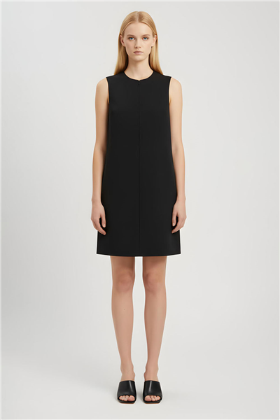 Siyah Fermuar Detaylı Cepli Diz Üstü Elbise