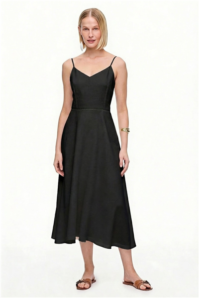 Siyah Holas Regular Fit Midi Boy Elbise