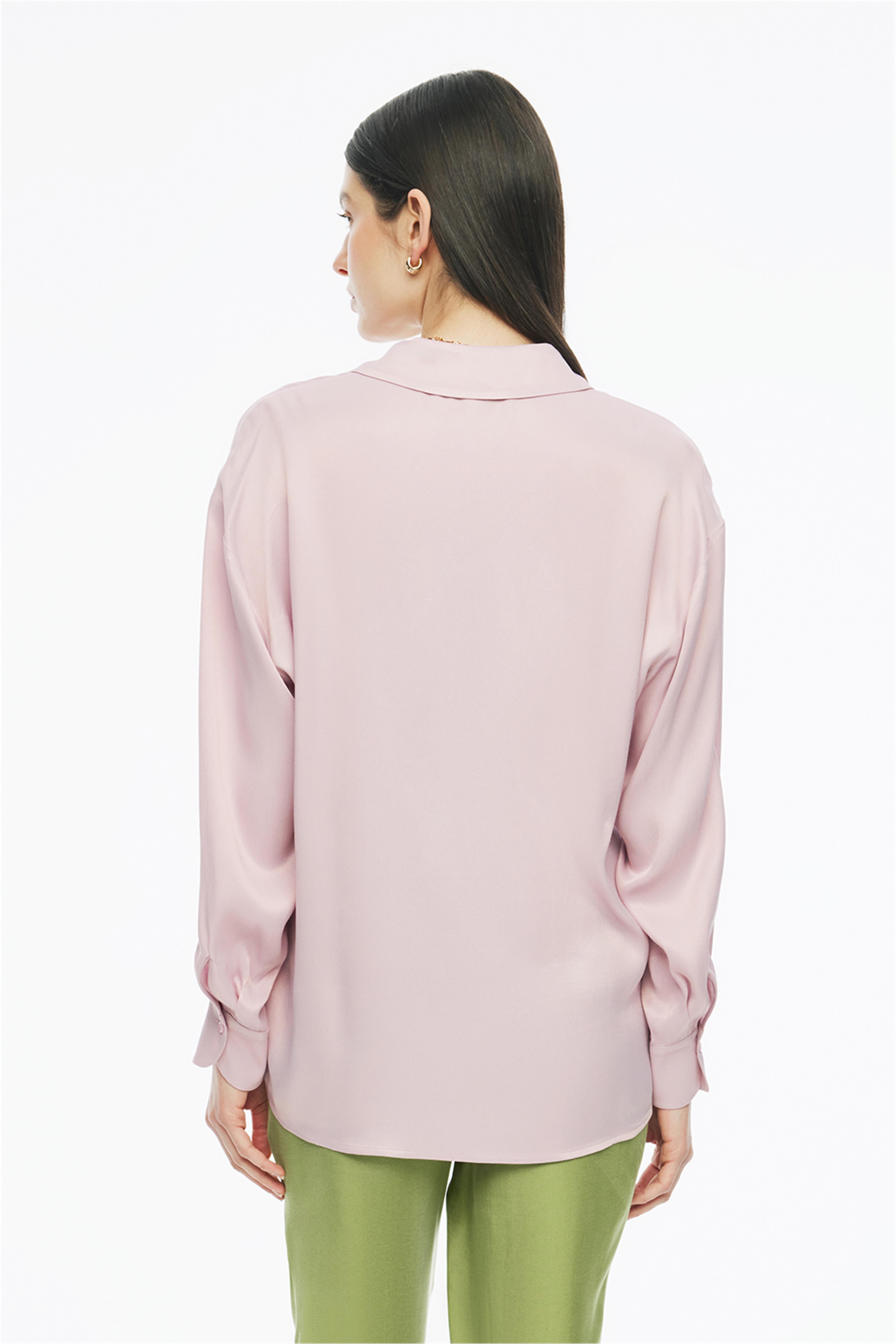 Clarys Regular Fit Standart Boy Takma Kol V-Yaka Pembe Renk Kadın Gömlek · 4