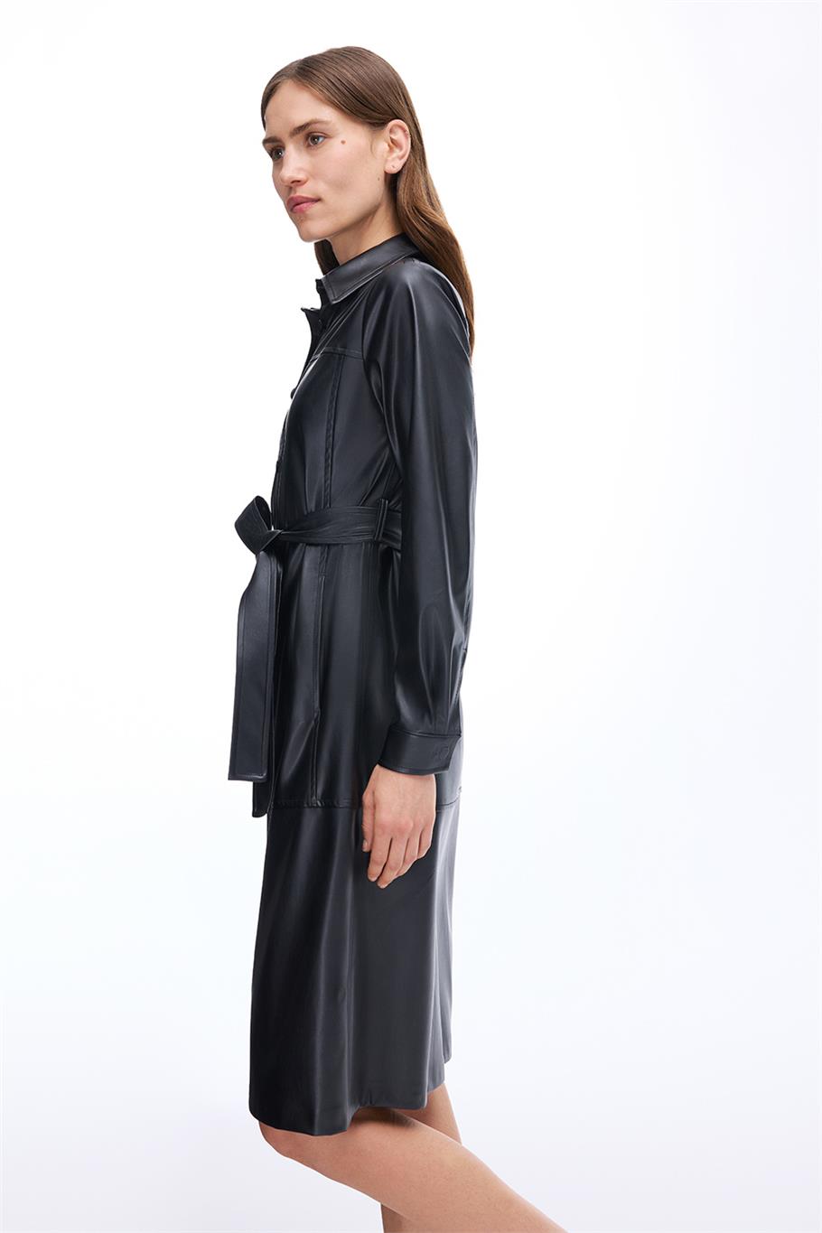 Dark Regular Fit Diz Altı Takma Kol Gömlek Yaka Siyah Elbise