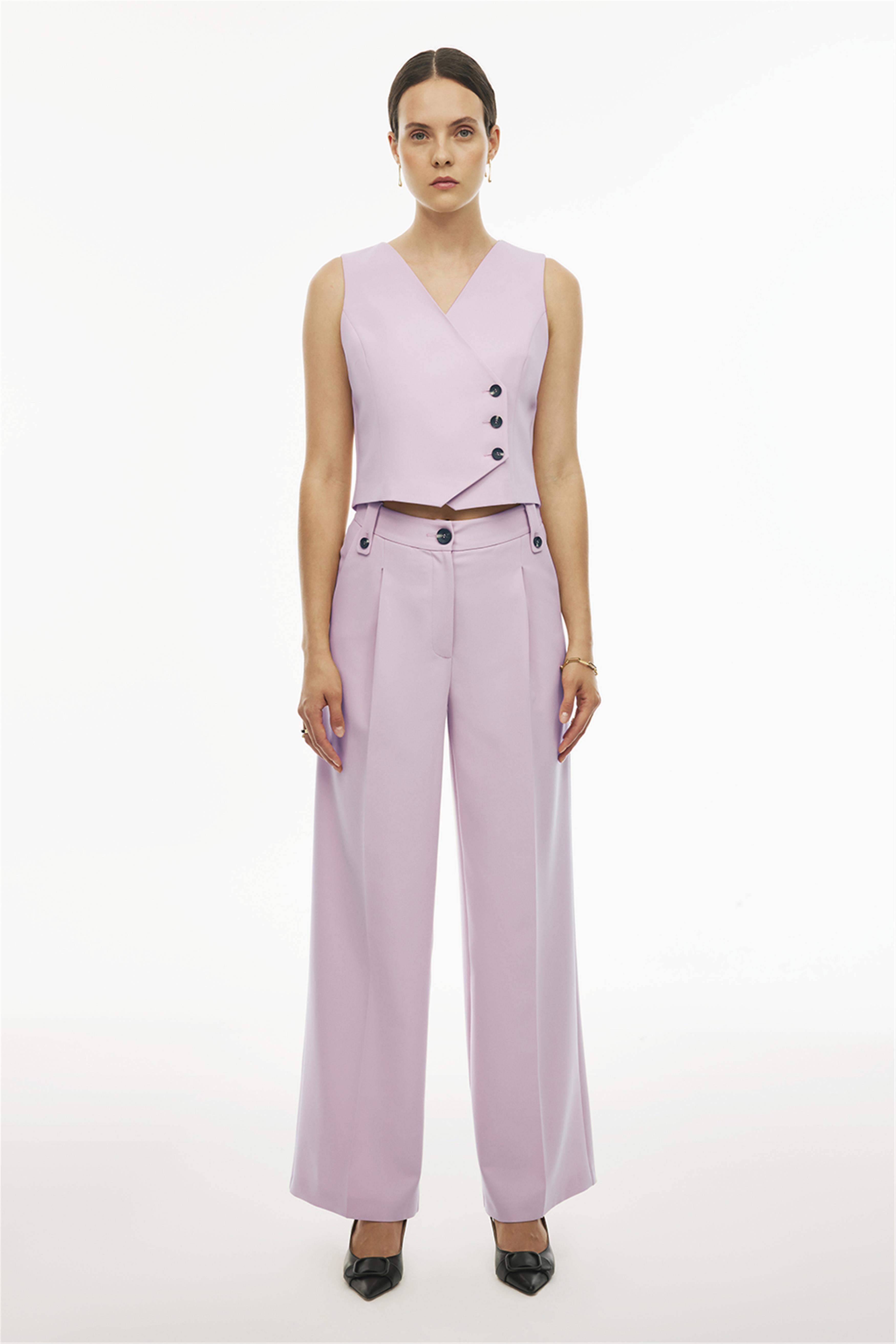 Fredos Regular Fit Uzun Boy Geniş Paça Lila Renk Kadın Pantolon · 2