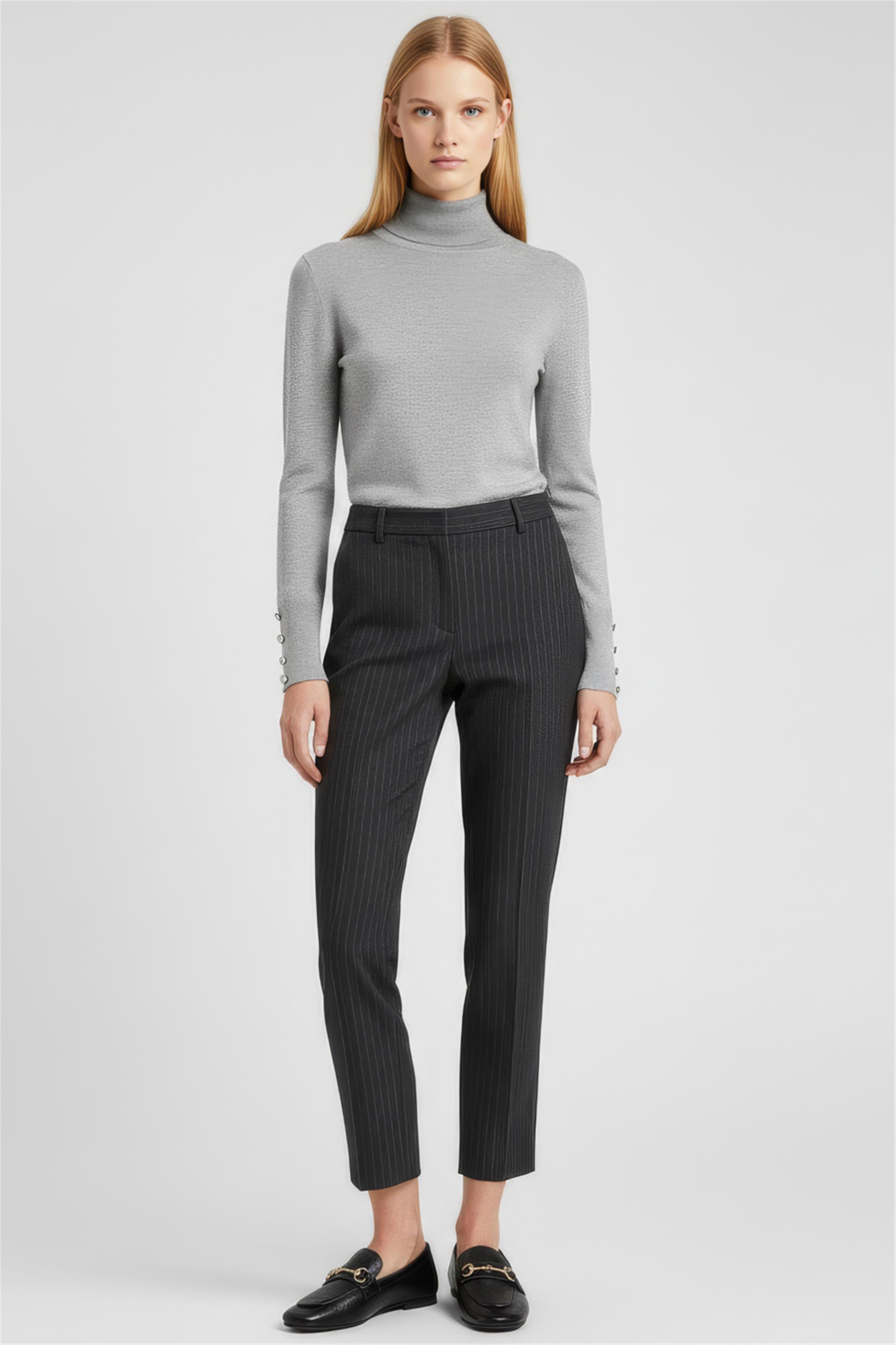 Gri Balıkçı Yaka Slim Fit Triko Kazak