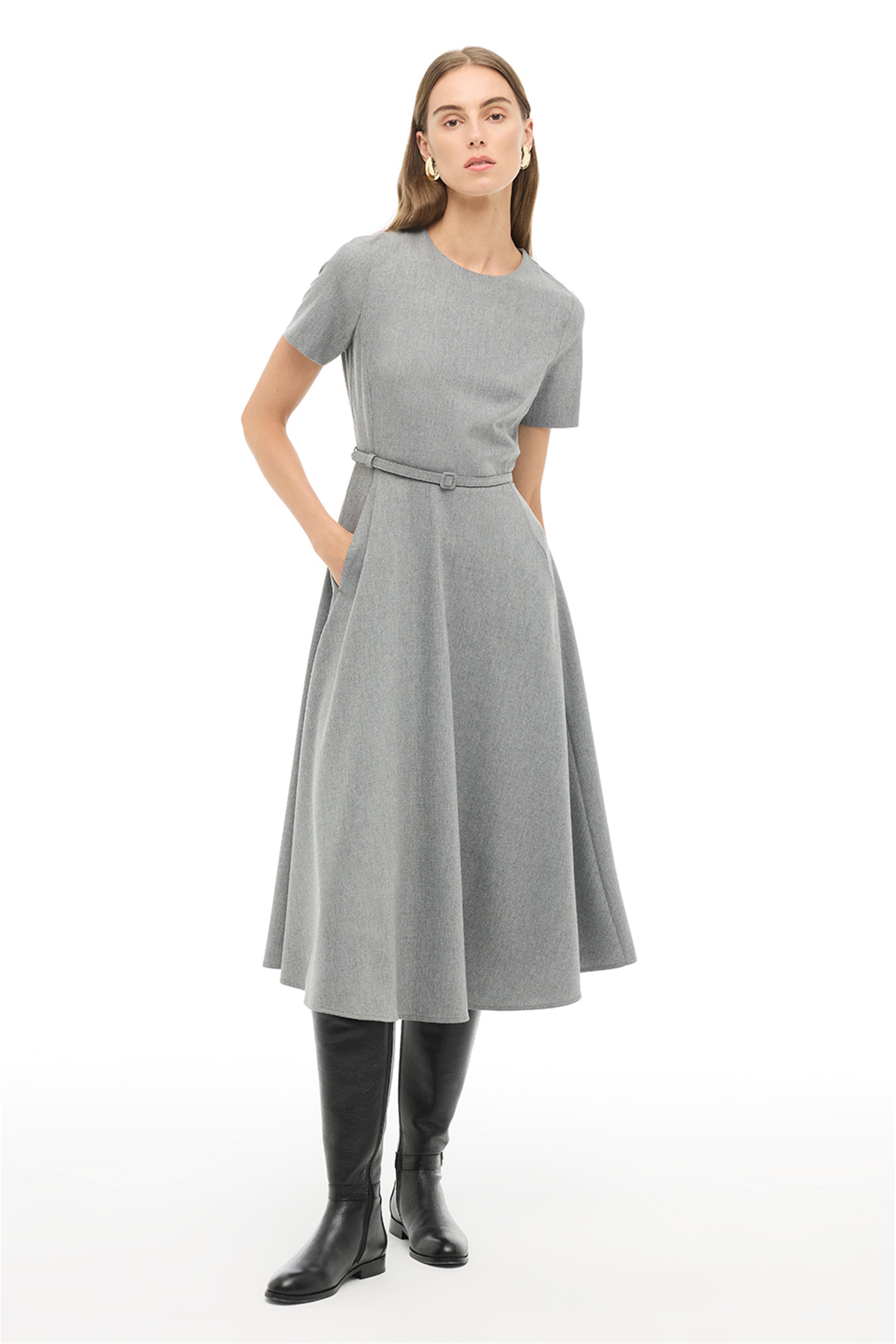 Gri Slim Fit Midi Elbise · 3