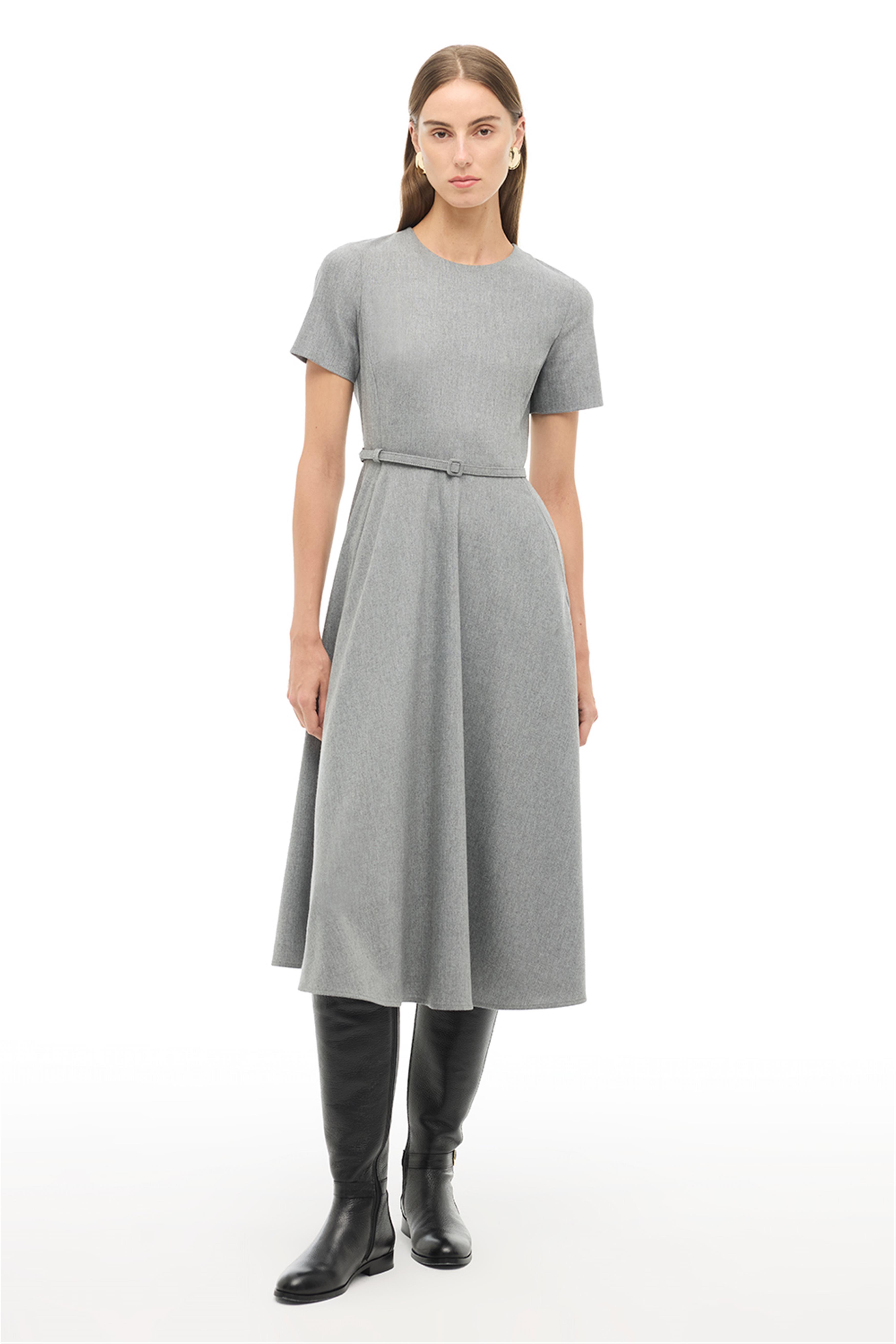 Gri Slim Fit Midi Elbise