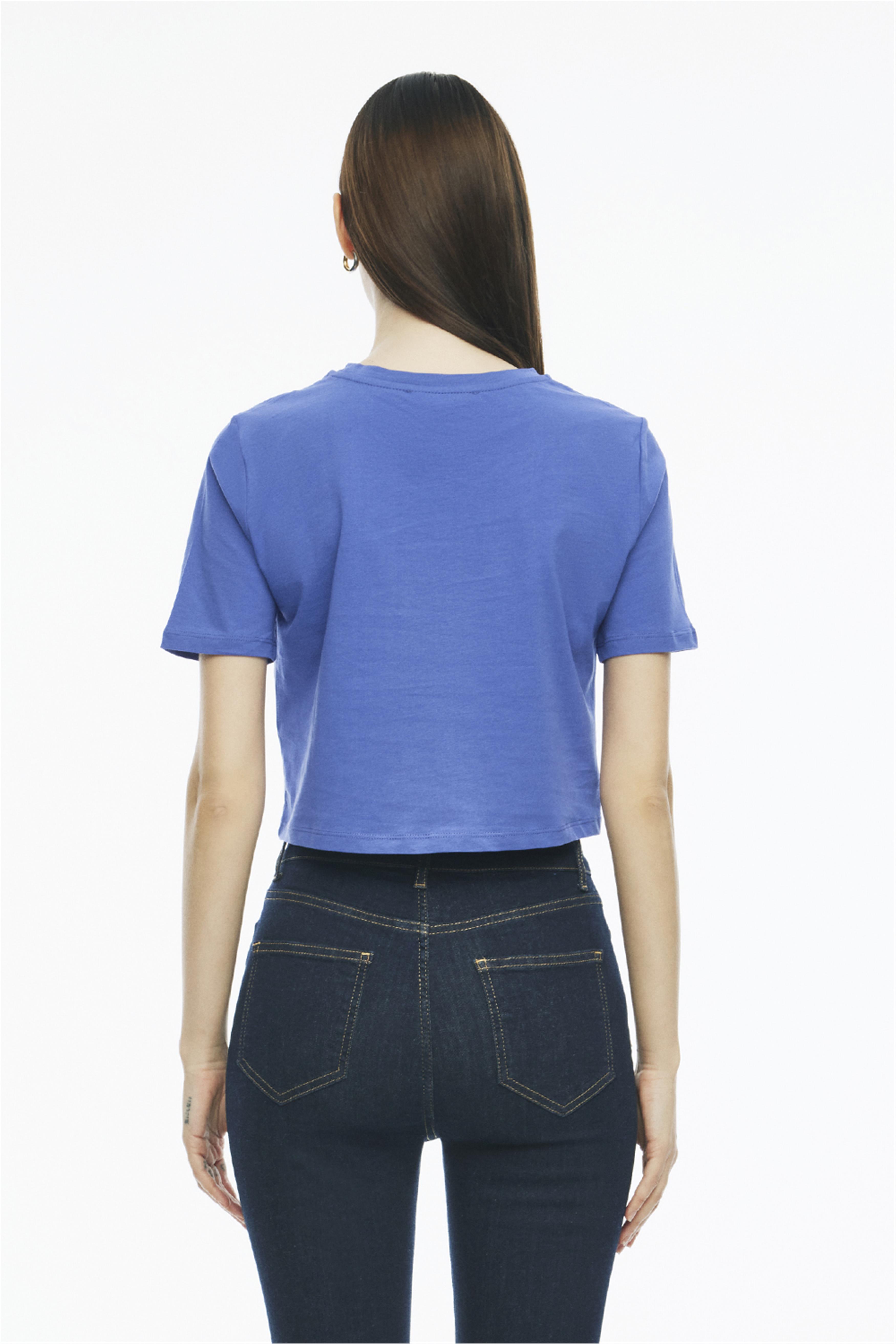 Kelins Regular Fit Crop Boy Bisiklet Yaka Mor Renk Kadın Tişört · 4