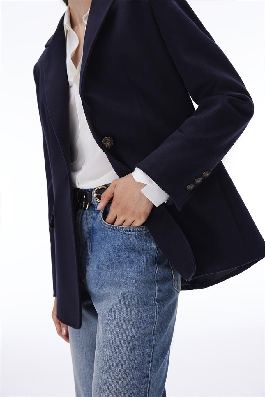 Sensorial Regular Fit Standart Boy Takma Kol Ceket Yaka Lacivert Ceket · 6