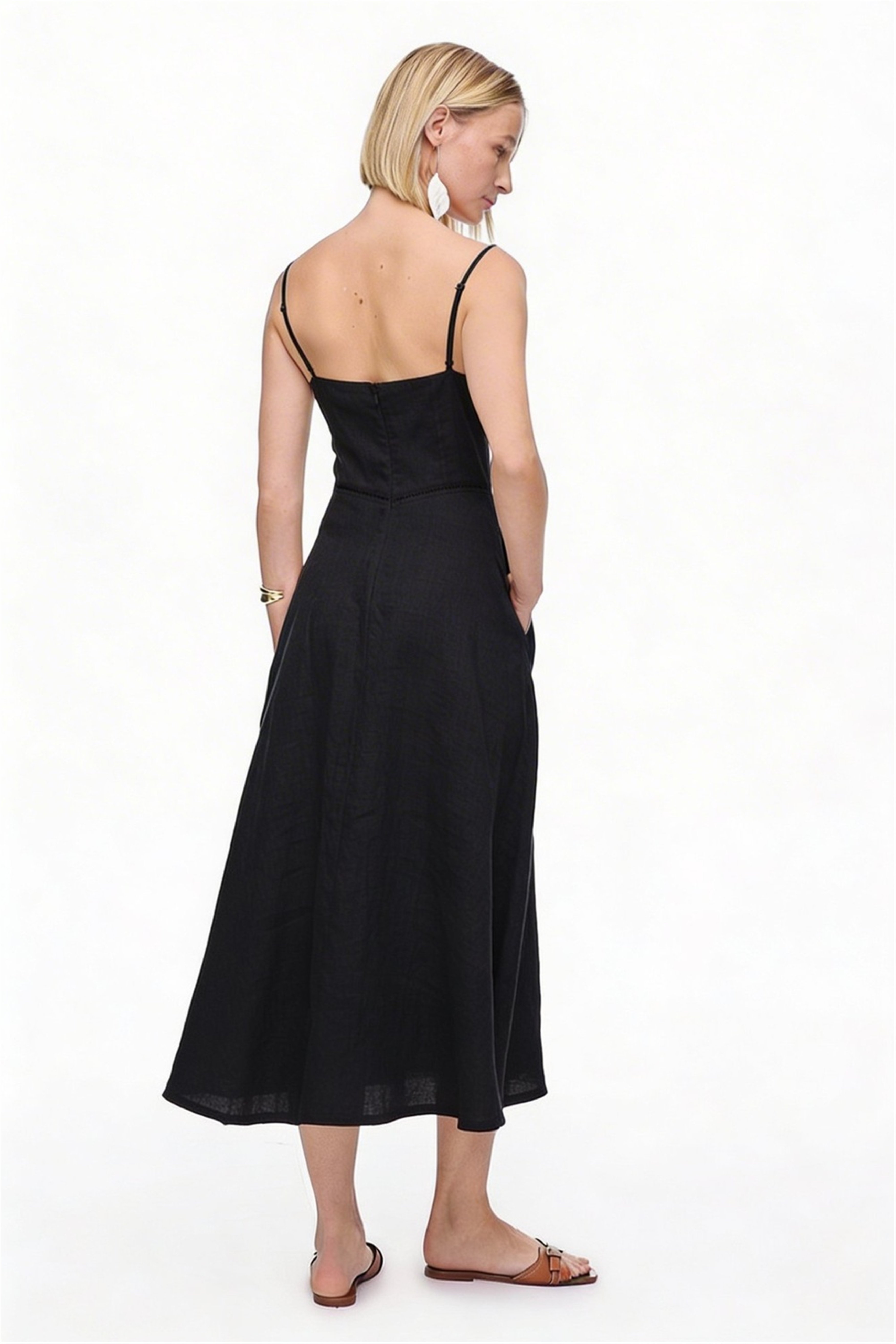 Siyah Holas Regular Fit Midi Boy Elbise · 2