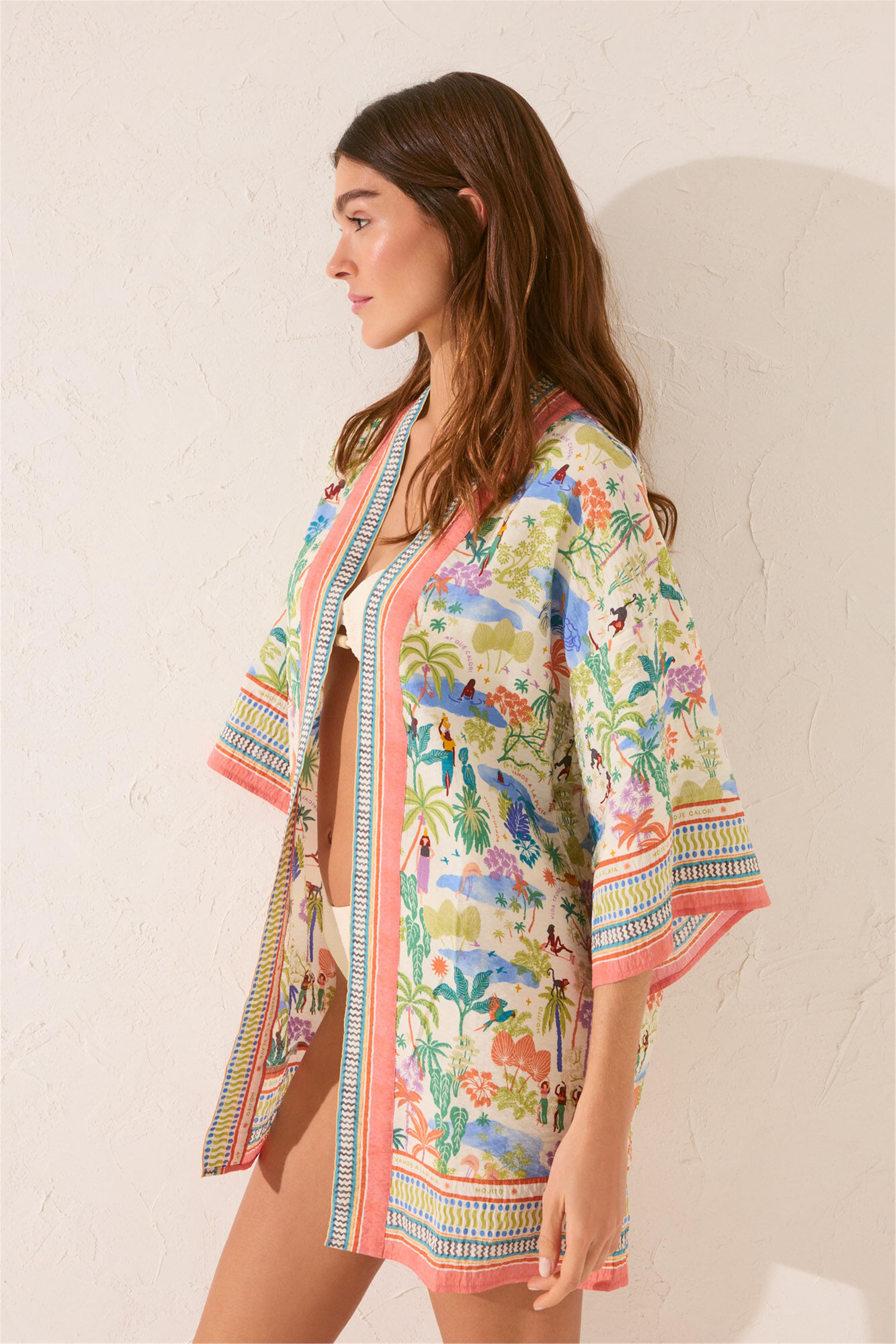 Women Secret Çok Renkli Tropikal Desenli Kimono