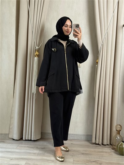 Ghisa 3299 Kirpi Aksesuar Detaylı Ceket Siyah