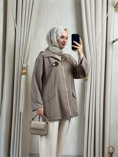 Ghisa 3299 Kirpi Aksesuar Detaylı Ceket Vizon