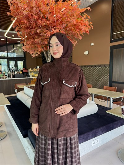 WENNORA 2001 Taşlı Süet Ceket Kahverengi 