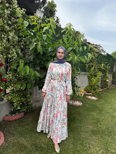 Çicekli Yazlık Şİfon Elbise Pembe