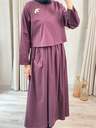 GHİSA 4473 Broş Detay Elbise Mürdüm