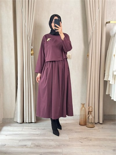 GHİSA 4473 Broş Detay Elbise Mürdüm